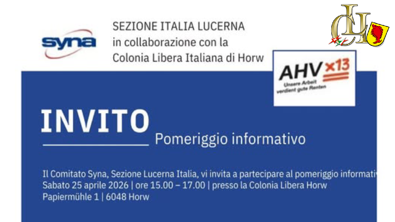 25 aprile 2026 – Previdenza e Servizi Consolari: Pomeriggio Informativo a Horw