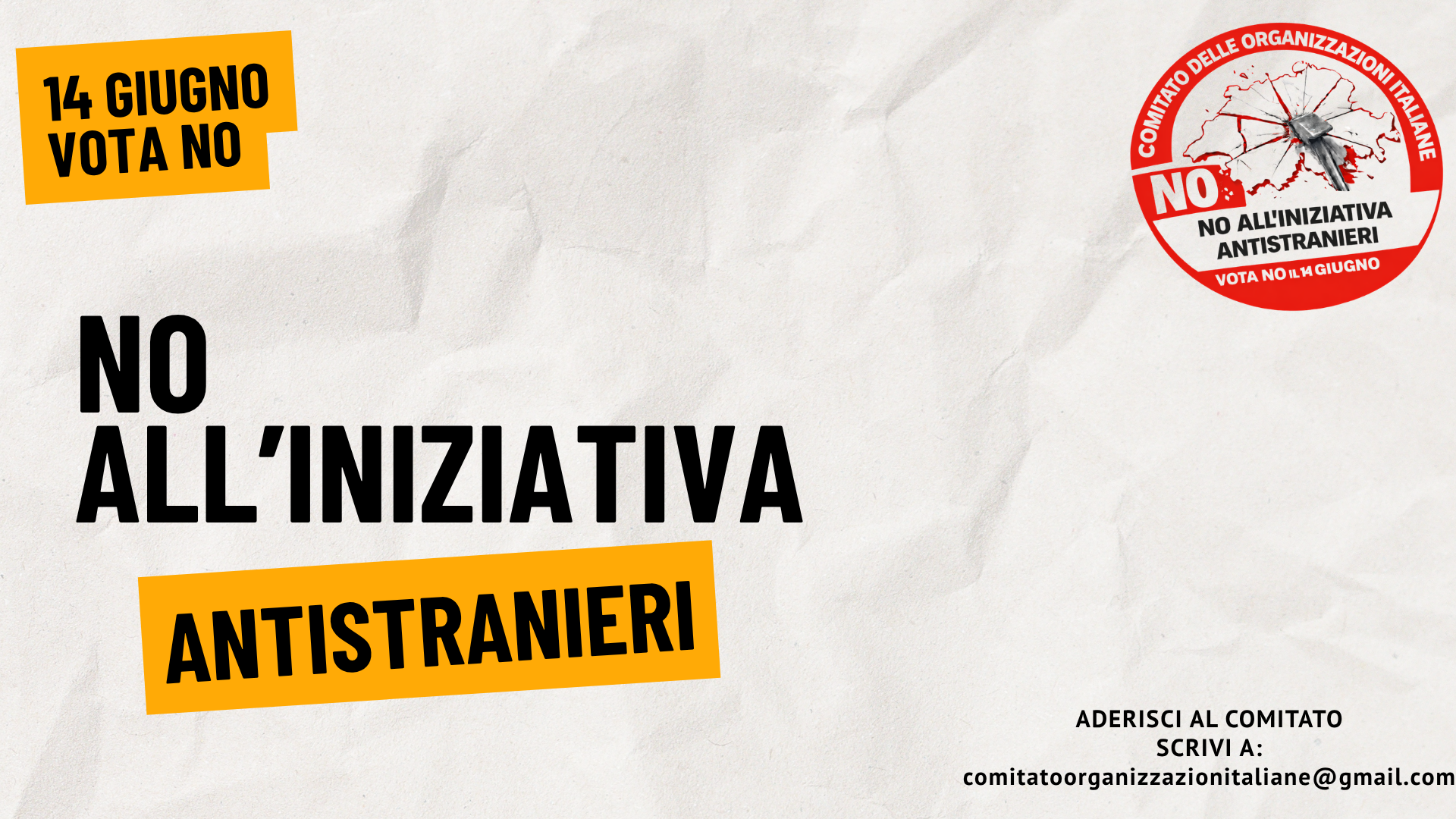 No all’iniziativa antistranieri Vota No il 14 giugno