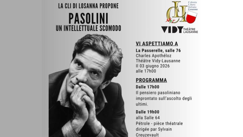 3 giugno 2026 – A Losanna un incontro dedicato a Pasolini: «Un intellettuale scomodo»